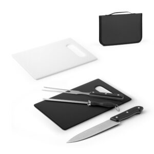 KIT CHURRASCO EM ESTOJO EM 210D COM PEÇAS EM AÇO INOX E PP